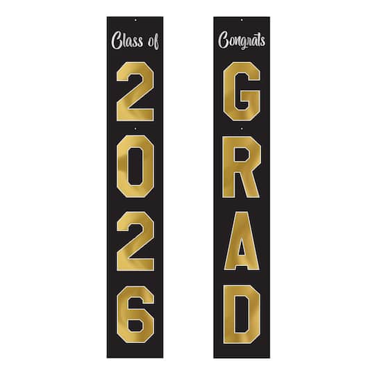 Beistle 6ft. Black & Gold Jointed Foil Graduation Pull-Down Cutouts, 2ct.